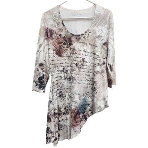Citi Life Womens Wearable Art Tunic Top Medium Floral Novelty Quote 3/4 Sleeve